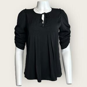 NWT | Avec Les Filles | Tie-Neck Blouse w/ Gathered Sleeves | Black | Medium